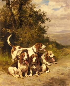 Charles Olivier De Penne : Hunting Dogs on a Forest Path